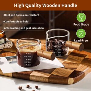 YARRAMATE Espresso Cups with Wood Handle, Clear Glass Espresso Accessories, Double Spout Glass Measuring Cup with Dual Scale, Espresso Shot Glass with V-Shaped Spout, 3.4 OZ / 100 ML