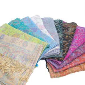 TZ Promise Pashmina Scarf with Vintage Tapestry Style Rainbow Luxury Paisley Pattern Wrap Shawl (Pink-Purple)