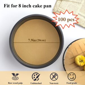 DISSKNIC 8 Inch Parchment Paper Rounds, 100 PCS Unbleached and Non Stick Baking Parchment Rounds, Precut Round Parchment Paper for Baking Sheets Round, Cake Pans, Springform Pan, Steamer