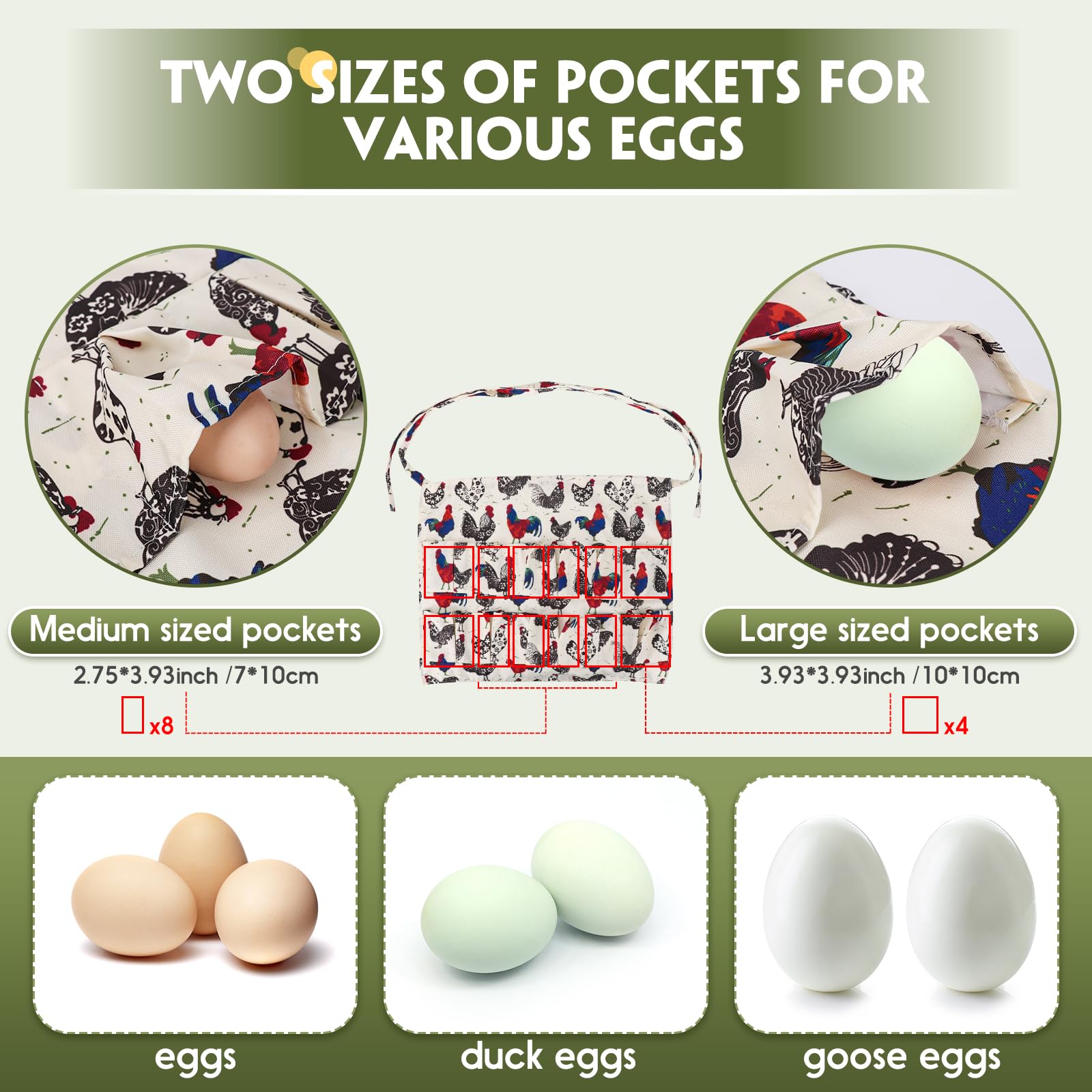 Hossmily Egg Apron, Egg Collecting Apron for Chicken Duck Goose Eggs, Chicken Egg Apron for Housewife Farmhouse Kitchen Restaurant Parent-Child Activities, Adult 12 Pockets