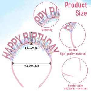 KALIONE Glitter Birthday Tiara Headpiece, Cute Party Headband Decorations for Women Girls, Pink