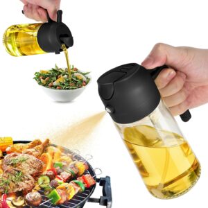 trendplain 16oz olive oil dispenser bottle for kitchen - 2 in 1 oil dispenser and oil sprayer for cooking, air fryer, salad, bpa-free 470ml olive oil sprayer black