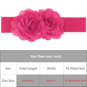 Elerevyo Women's Big Double-Flower Stretchy Belt, Elastic Wide Chunky Waistband Belts for Dress 70x6cm/27.6x2.4 inches(LxW) Hot Pink