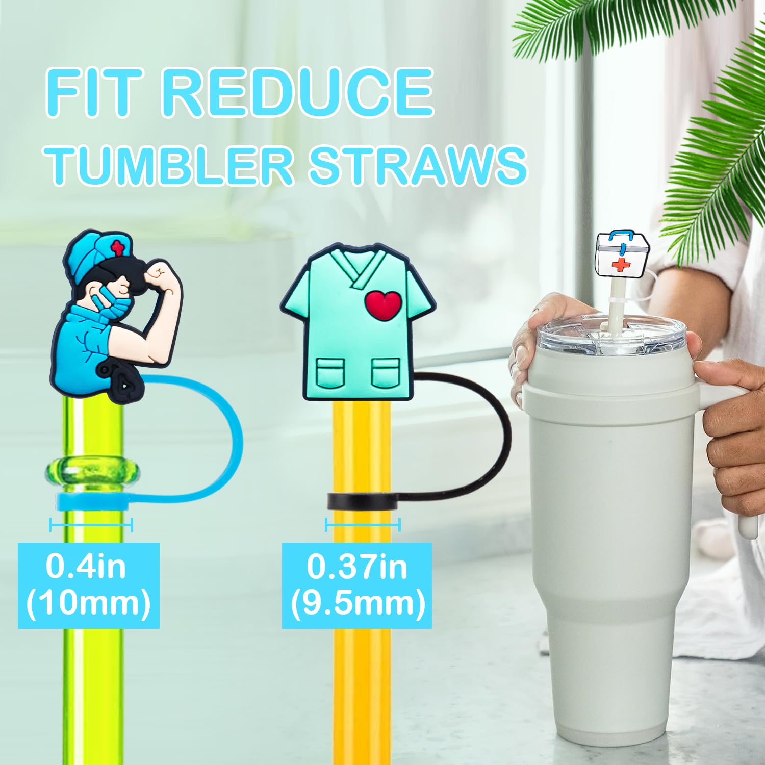 Nursing Straw Covers Cap 12 Pcs for Stanley Cup 30&40 Oz, Tumbler, Water Bottle Silicone Straw Topper Fits 10mm Reusable Straws, Cute Straw Tips Cover