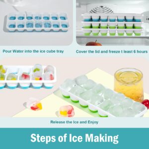 Ice Cube Tray 3 Pack, 42PCS Silicone Ice Trays with Lids for Freezer, Stackable and Easy-Release Ice Trays for Iced Coffee, Drinks, and Cocktails…