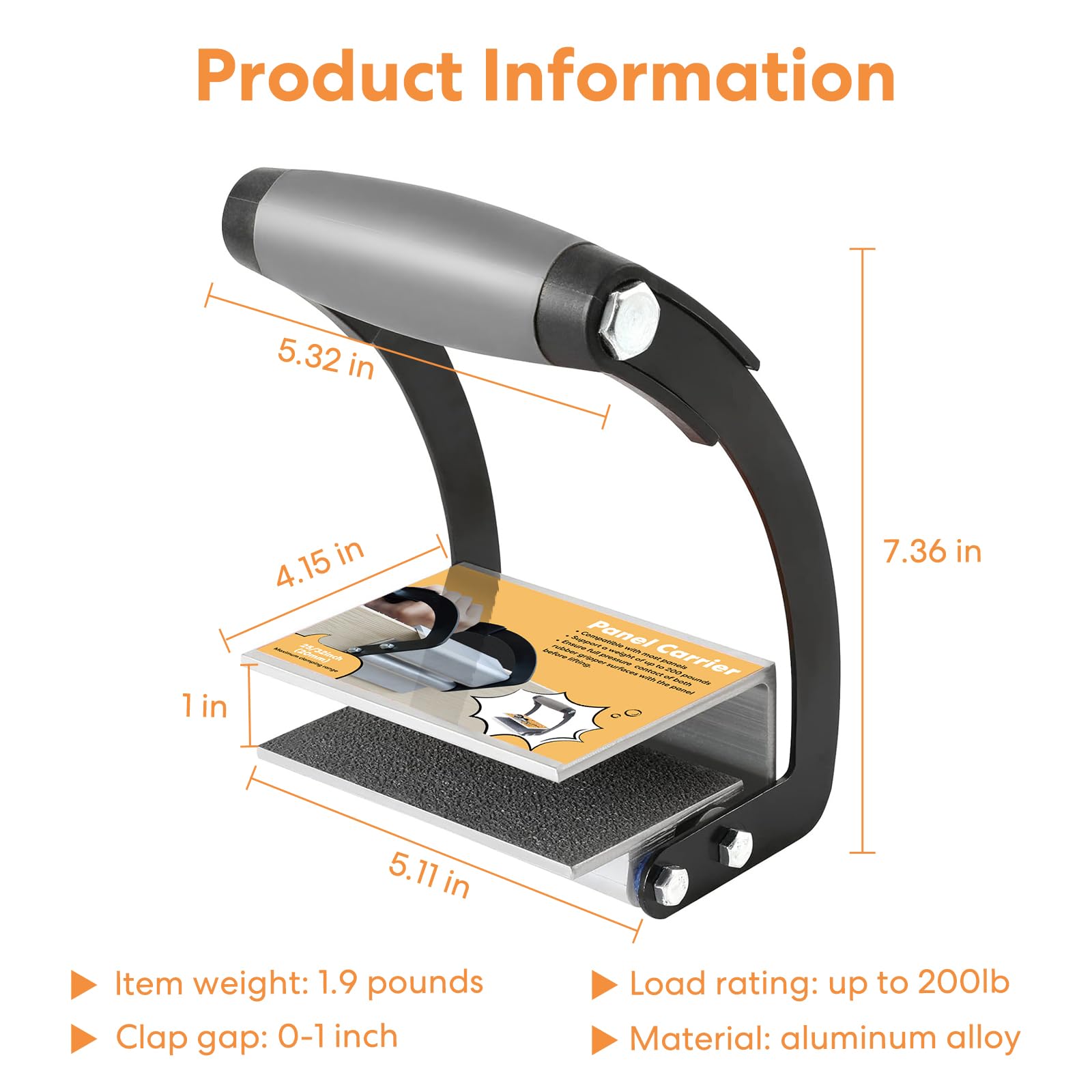 Panel Carrier, Plywood Lifting Tool, Drywall Carrying Tool - Save Effort Wear Resistant Plywood Carriers Tool for Wood, Synthetic Cement Board with 0 to 1-inch Grip Range (1 Pack-Max to 3/4 inch)