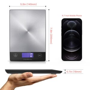 CROWNFUL Food Scale, Rechargeable 304 Stainless Steel Digital Kitchen Scale Upto 33lb Weight Grams and Ounces with LCD Display and Type-C Charging for Baking and Cooking