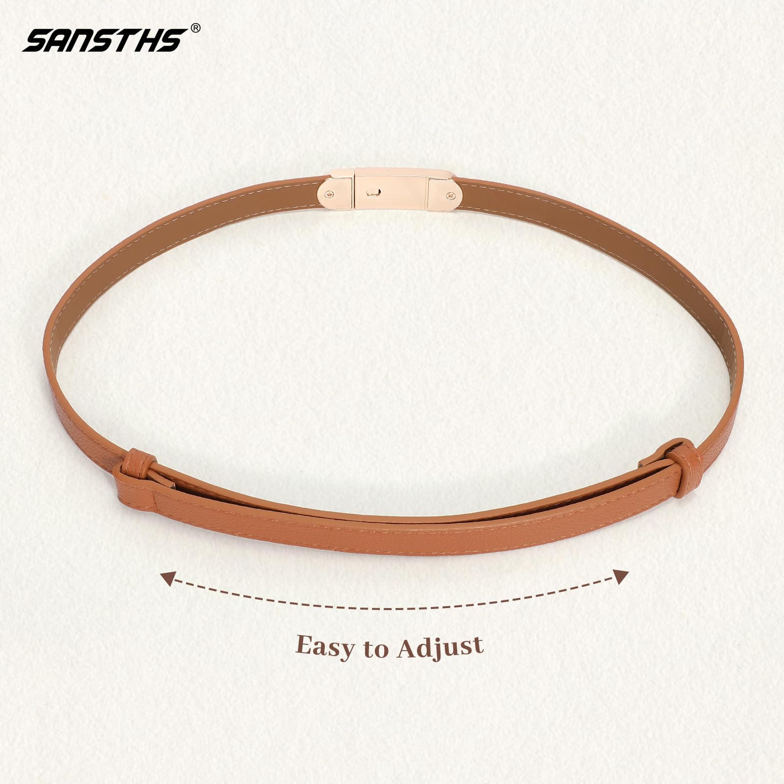 SANSTHS Skinny Women Belt Thin Women Belt for Dresses Coats Jeans Adjustable Belts for Women with Alloy Turn Lock, Brown