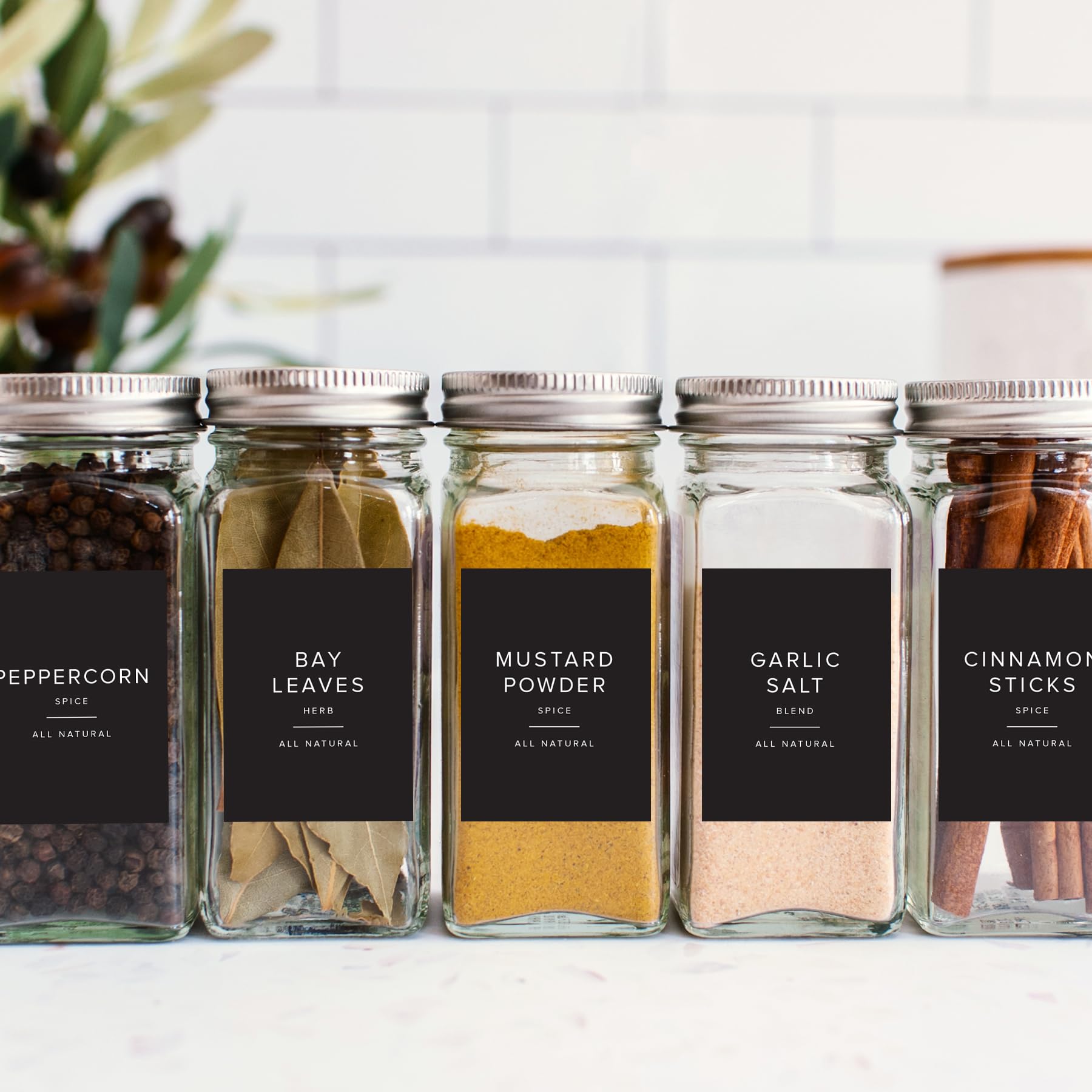 230 Black Spice Labels by ThreeKin | Waterproof & Oil-Resistant Pre-Printed Stickers for Spice Jars | Durable, BPA-Free Seasoning Labels | Easy-Clean, No-Residue Design | Proudly Female & USA Owned