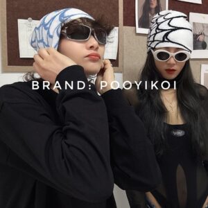 Pooyikoi Knitting Hat Men Women Quality Cap Warm Cap Harajuku Beanie Gothic Spider Pattern Wool Acrylic Y2k Knitted Hat