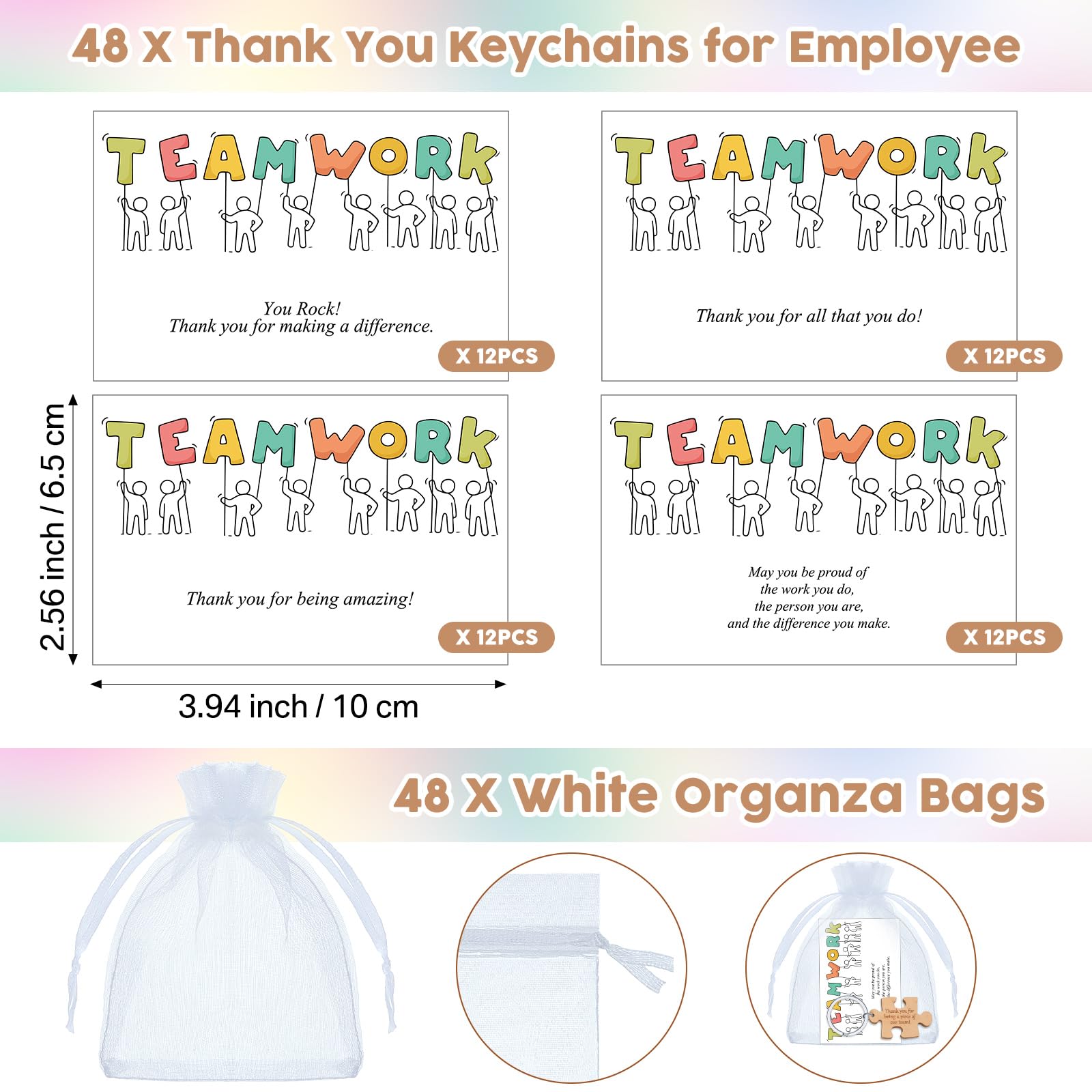 Ecation 48 Sets Teamwork Appreciation Gifts Wooden Puzzle Keychains Employee Staff Inspirational Cards Bags Team Thank You Gifts