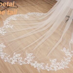 ELAWBTY 1 T Floral Lace Wedding Bridal Veil F20 Ivory Cathedral