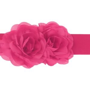 Elerevyo Women's Big Double-Flower Stretchy Belt, Elastic Wide Chunky Waistband Belts for Dress 70x6cm/27.6x2.4 inches(LxW) Hot Pink