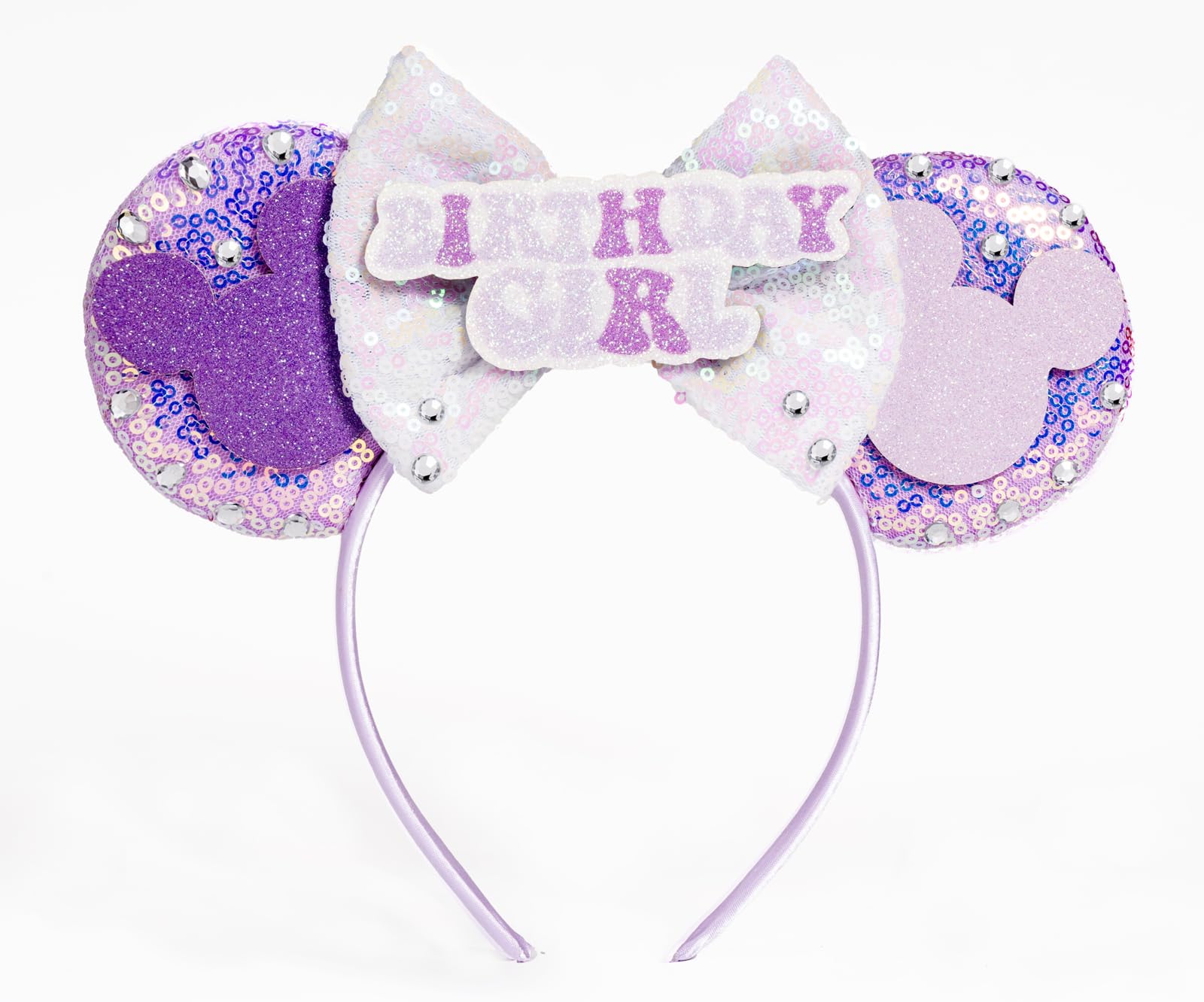 WW-WONDERFULWORLD Mouse Ears Birthday Headbands With Shiny Sequins Diamond Decoration, for Girls Costume Cosplay Glitter Party, for Kids & Adult, Purple; BR-1