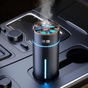 Car Diffuser Humidifier with Colorful Light, Auto Shut-Off, 2 Mist Modes, Car Diffusers for Essential Oils, USB Mini Humidifier for Car, Office Destop, Bedroom (Black)