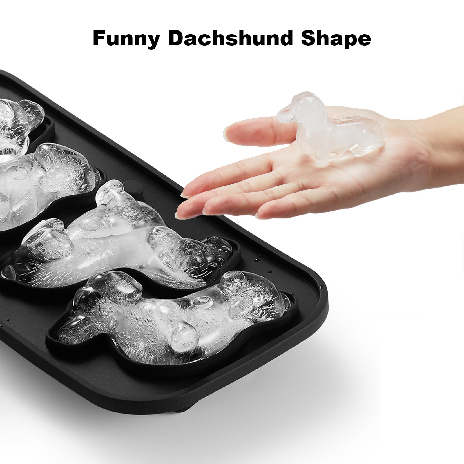 ACOOKEE 3D Dachshund Dog Ice Cube Mold, 4 Hole Fun Shapes Large Dachshund Dog Ice Cube Tray for Whiskey,Cocktail,Bourbon, Cute Novelty Dachshund Dog Gifts for Women, BPA Free