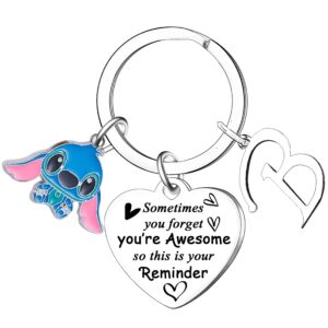 waeceip stitch inspirational letter keychain, sometimes you forget you're awesome, initial alphabet keyring, stitch christmas gifts (b)