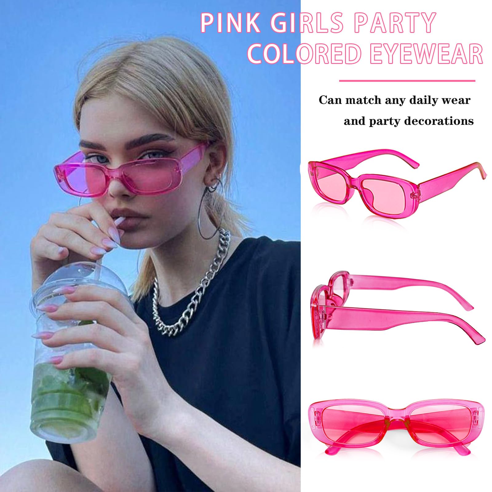 Matcheck 8 Pack Mixed Hotpink Clear Color Sunglasses Classic Retro Party Favors Eyewear Costume Accessories Bulk Glasses for Women