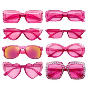 matcheck 8 pack mixed hotpink clear color sunglasses classic retro party favors eyewear costume accessories bulk glasses for women