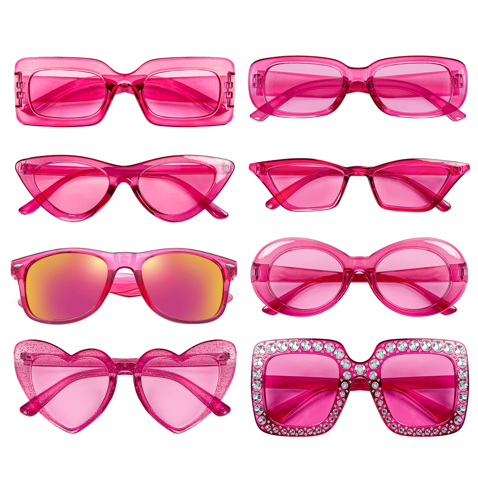 Matcheck 8 Pack Mixed Hotpink Clear Color Sunglasses Classic Retro Party Favors Eyewear Costume Accessories Bulk Glasses for Women