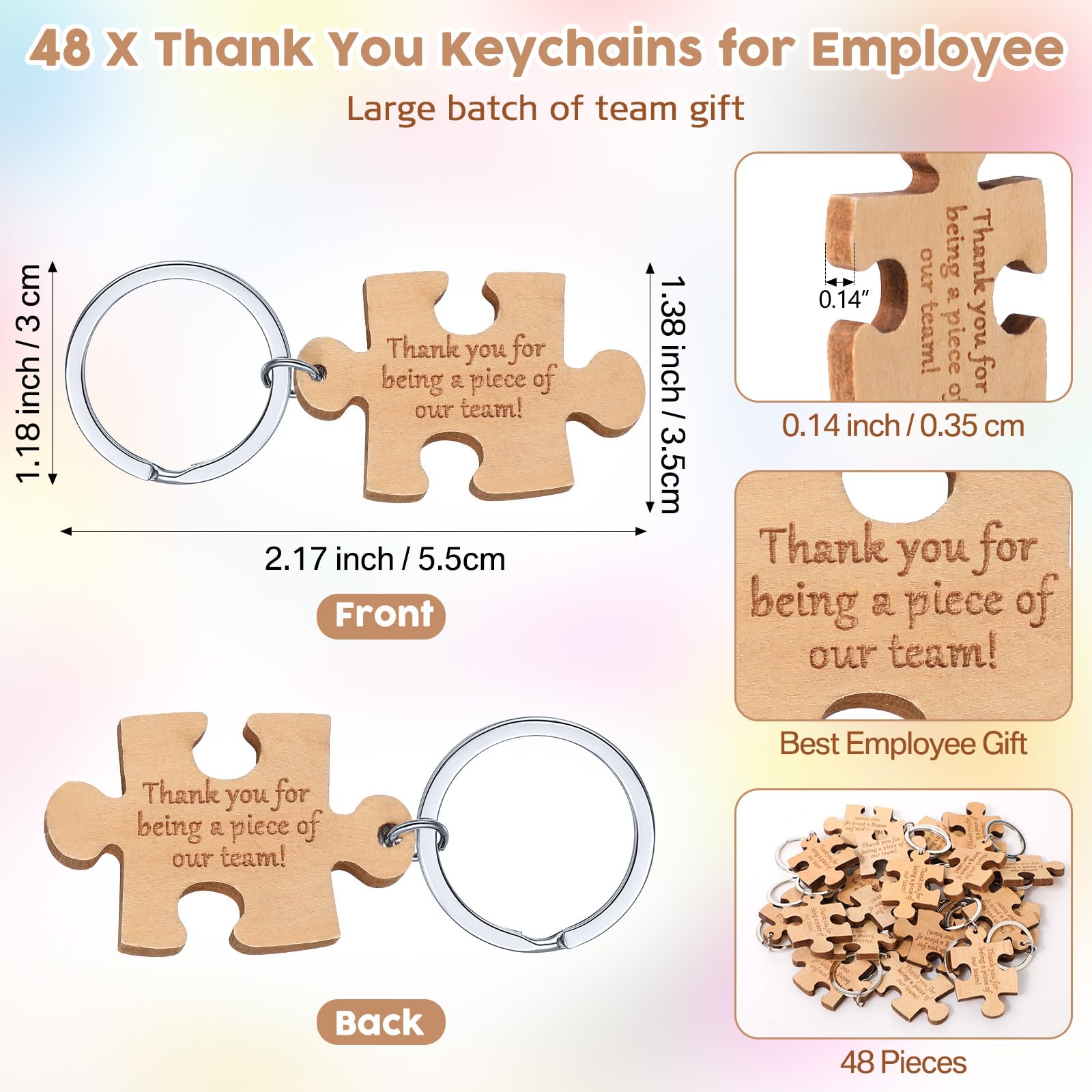 Ecation 48 Sets Teamwork Appreciation Gifts Wooden Puzzle Keychains Employee Staff Inspirational Cards Bags Team Thank You Gifts