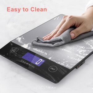 CROWNFUL Food Scale, Rechargeable 304 Stainless Steel Digital Kitchen Scale Upto 33lb Weight Grams and Ounces with LCD Display and Type-C Charging for Baking and Cooking