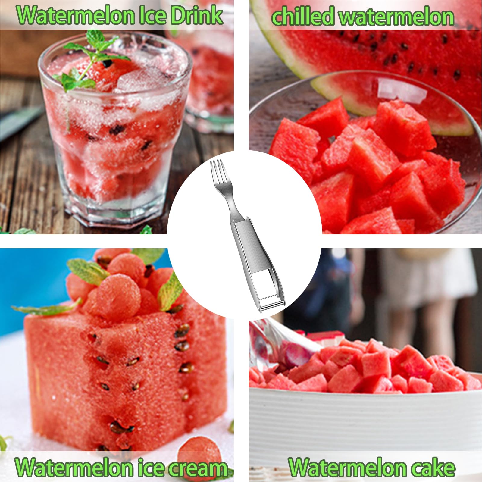 FANTEXY Watermelon Slicer Cutter, 2-in-1 Watermelon Cutter Slicer Tool Watermelon Fork Slicer Cutter Fruit Cutter Tools Stainless Steel Fruit Fork Camping Kitchen Gadgets