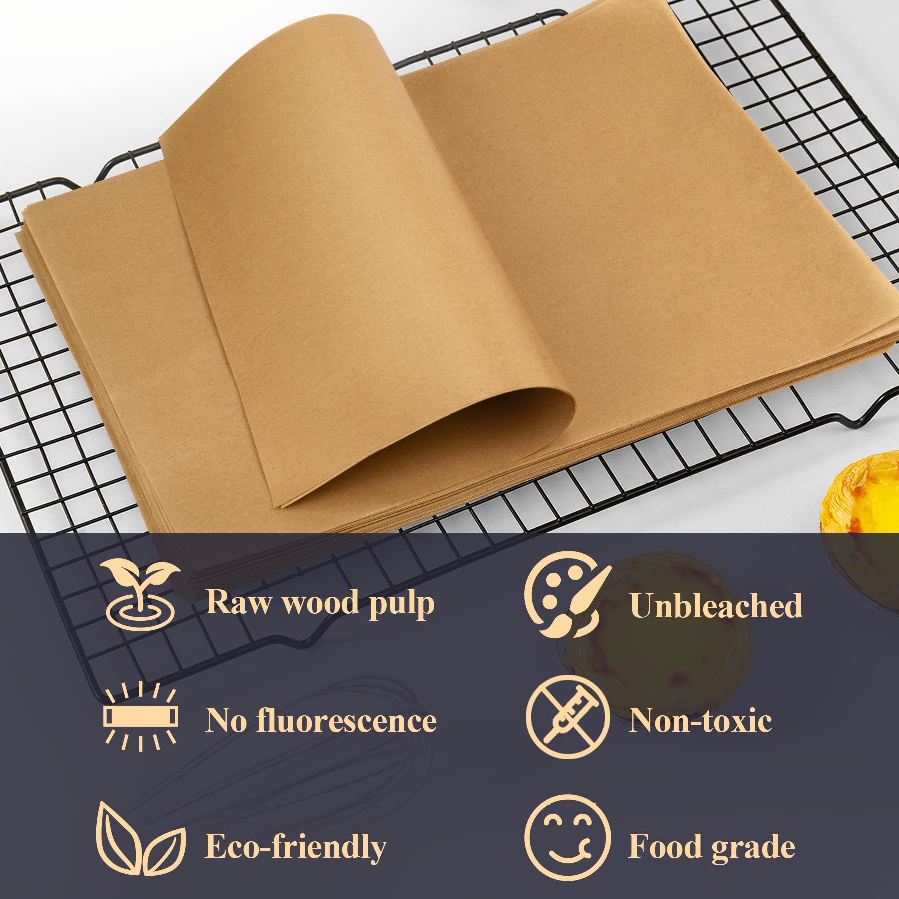 DISSKNIC 100PCS Unbleached Parchment Paper for Air Fryer Liners, 9x13 Inch Precut Parchment Paper for Baking Sheet, Baking Supplies Baking Paper for Toaster Oven, Cookie sheet, Baking pan, Bread pan