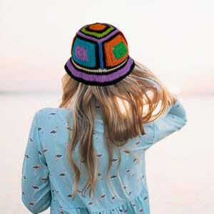 Women Crochet Hat Floral Crochet Bucket Hat Knitted Hats Fish Hat Travel Outdoor Handmade Knit Hats Fishing Hat Beach Hat Colorful