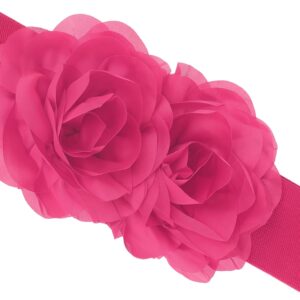 Elerevyo Women's Big Double-Flower Stretchy Belt, Elastic Wide Chunky Waistband Belts for Dress 70x6cm/27.6x2.4 inches(LxW) Hot Pink