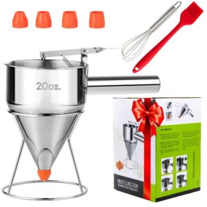 fexul stainless steel pancake batter dispenser with squeeze handle - versatile funnel cake, cupcake, and sel roti maker - candle wax pourer - durable, leak-free and easy to clean - 600ml