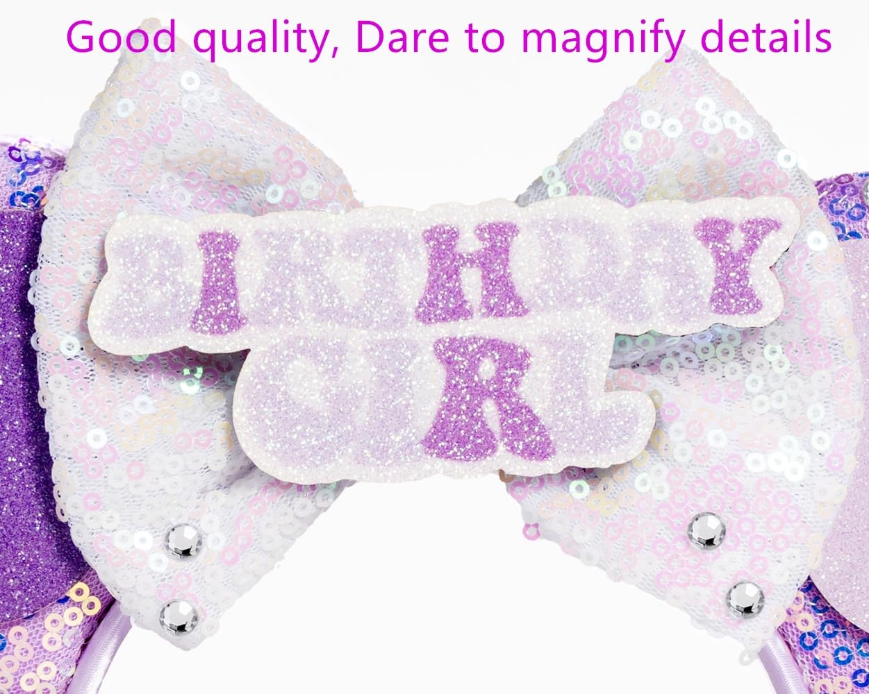 WW-WONDERFULWORLD Mouse Ears Birthday Headbands With Shiny Sequins Diamond Decoration, for Girls Costume Cosplay Glitter Party, for Kids & Adult, Purple; BR-1