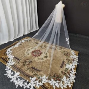 ELAWBTY 1 T Floral Lace Wedding Bridal Veil F20 Ivory Cathedral