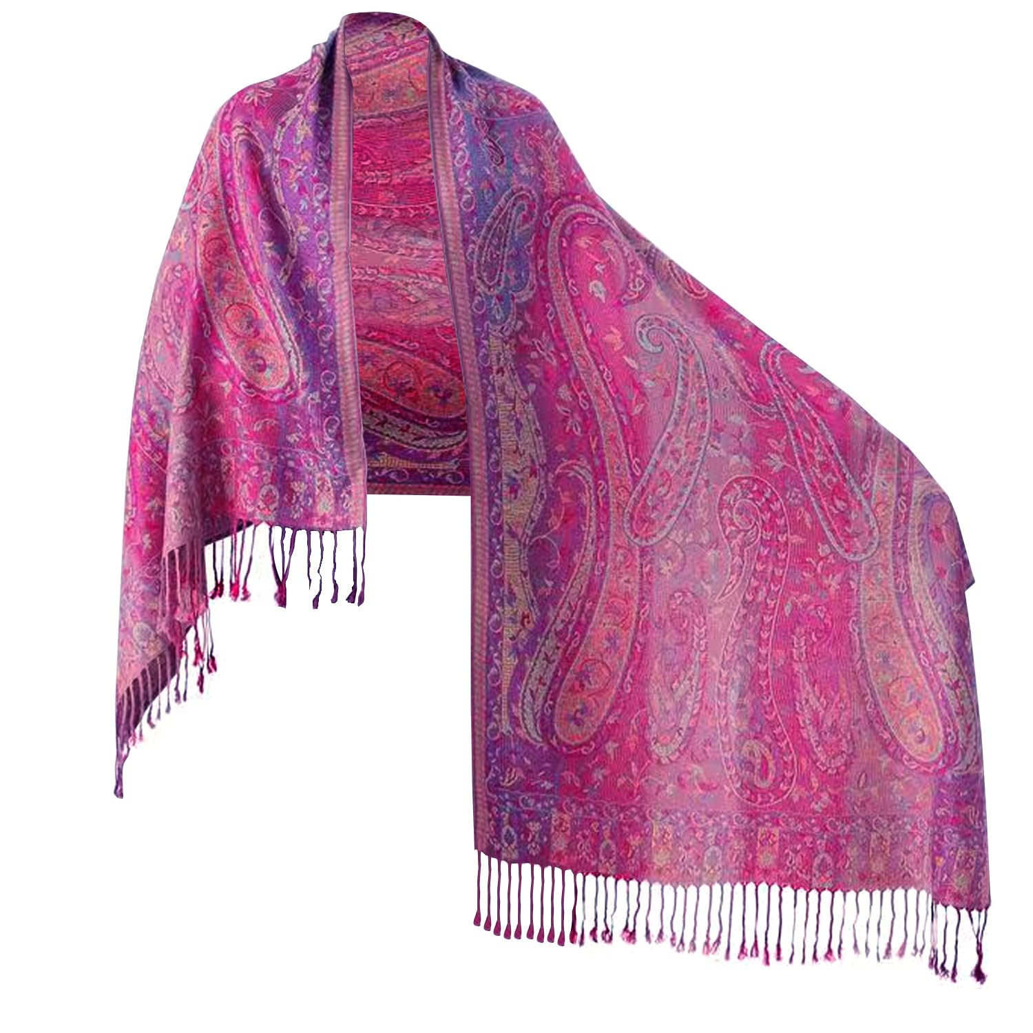 TZ Promise Pashmina Scarf with Vintage Tapestry Style Rainbow Luxury Paisley Pattern Wrap Shawl (Pink-Purple)