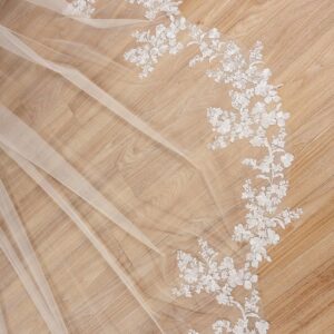 ELAWBTY 1 T Floral Lace Wedding Bridal Veil F20 Ivory Cathedral