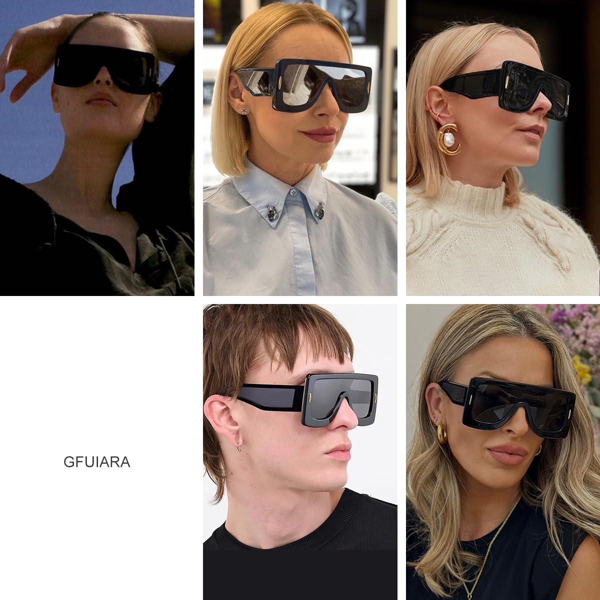 GFUIARA Trendy Anagram Mask Sunglasses for Women Men Oversized Flat Top Fashion Shield Sun Glasses UV Protection Sunnies