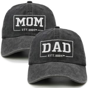 Waldeal Funny Dad Mom Est 2024 Hat, Gifts for New Parents, New Mom and Dad Hats, Embroidered Adjustable Baseball Cap