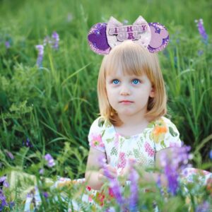 WW-WONDERFULWORLD Mouse Ears Birthday Headbands With Shiny Sequins Diamond Decoration, for Girls Costume Cosplay Glitter Party, for Kids & Adult, Purple; BR-1