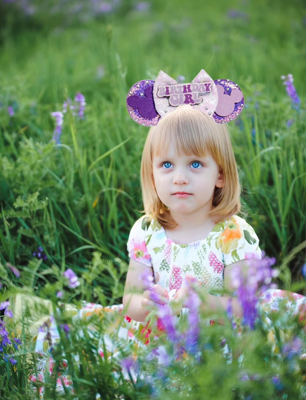 WW-WONDERFULWORLD Mouse Ears Birthday Headbands With Shiny Sequins Diamond Decoration, for Girls Costume Cosplay Glitter Party, for Kids & Adult, Purple; BR-1