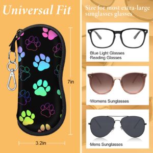 Swooflia Sunglass Glasses Eyeglass Case Bag, Soft Reading Glass Pouch for Kids Women Men Black Paw Neoprene Travel Extra Large Slim Cases with Clip Zipper