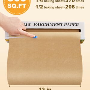 SMARTAKE Parchment Paper Roll for Baking, 13 in x 278 ft, 300 sq.ft, Non-Stick Baking Paper Sheets with Slide Cutter, Heavy Duty Extra Long, for Kitchen Baking Cooking Grilling Steaming, Unbleached