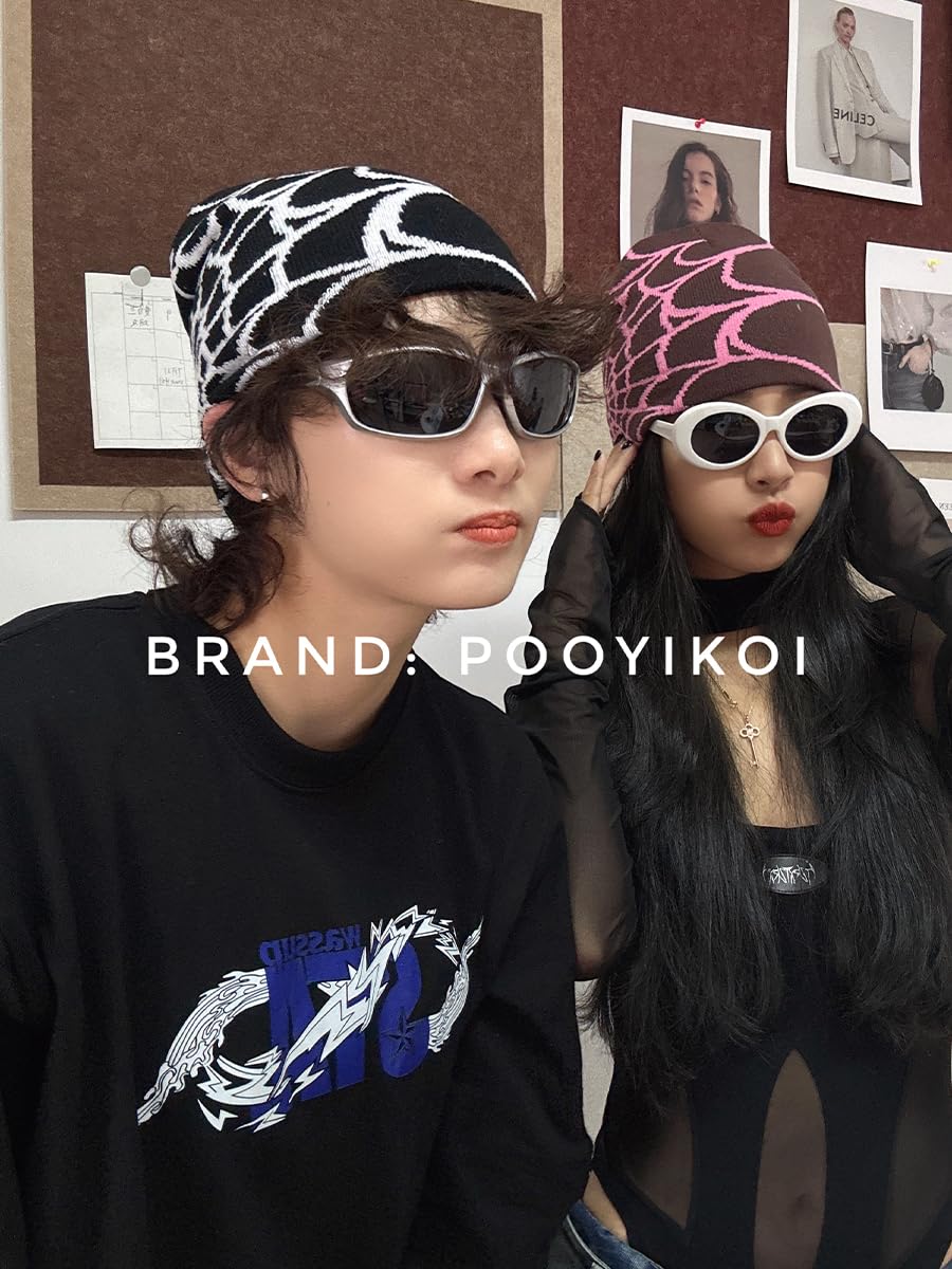 Pooyikoi Knitting Hat Men Women Quality Cap Warm Cap Harajuku Beanie Gothic Spider Pattern Wool Acrylic Y2k Knitted Hat