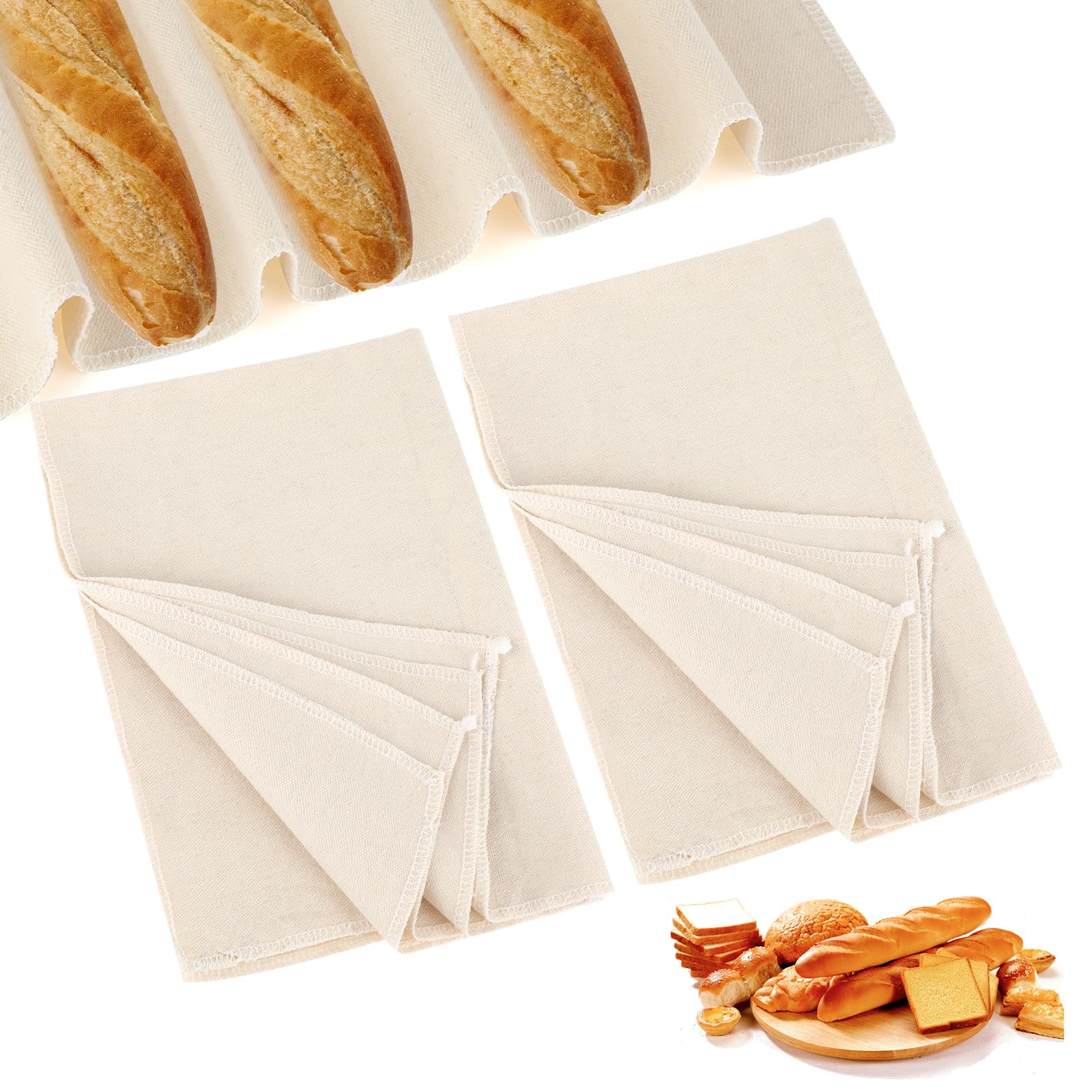 2PCS Proofing Cloth for Bread Baking 14x18 Inches Linen Cloth Reusable Bread Proofing Cloth Thick Baking Bread Cloth for Dough, Baguettes, Loaves, Pastry, Homemade Bread