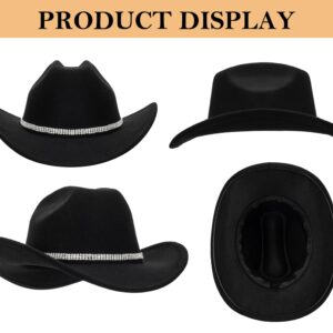 Womens Cowgirl Studded Pinched Western Cowboy Hats Wide Brim Gaucho Hat Fedoras Hat with Belt Buckle(M/L) (US, Alpha, Medium, Black-3 Diamonds)