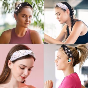 Baseball Headband for Women, Pearl Rhinestone Knotted Hairband 2 Pack - Wide Game Day Hair Accessories in White and Black