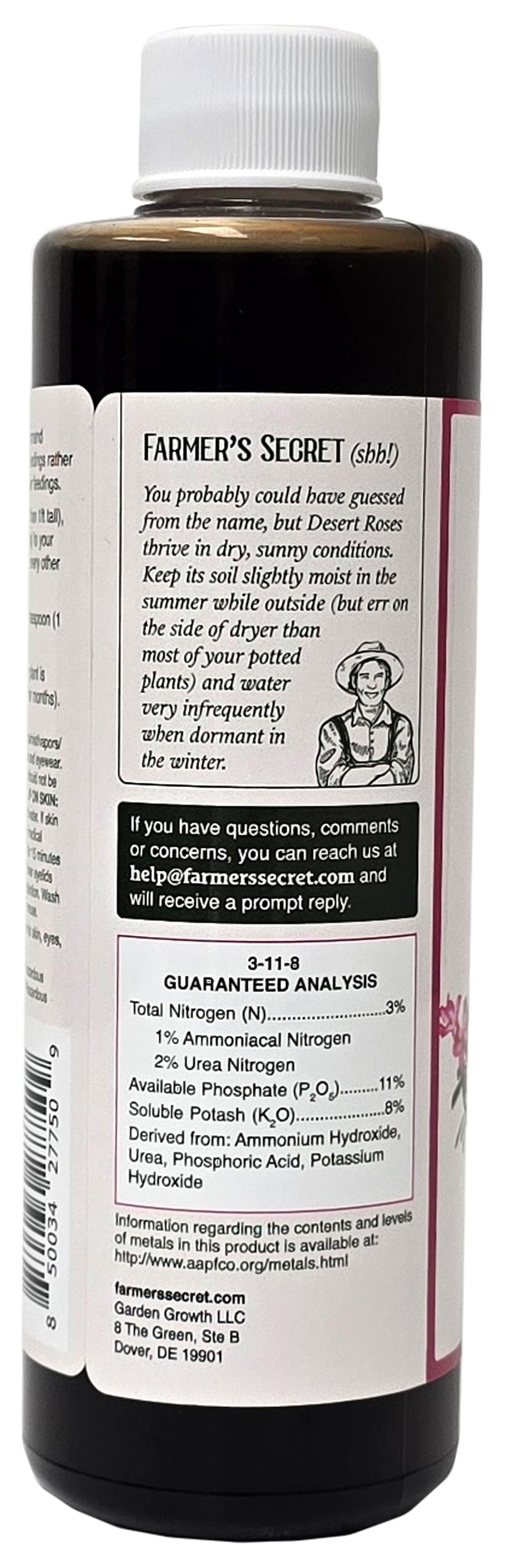 Farmer's Secret Desert Rose Liquid Plant Food Fertilizer (8oz) - Super Concentrated - Promote Flowering and Trunk Growth - 3:11:8 Ratio