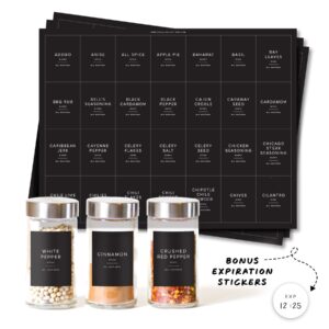 230 Black Spice Labels by ThreeKin | Waterproof & Oil-Resistant Pre-Printed Stickers for Spice Jars | Durable, BPA-Free Seasoning Labels | Easy-Clean, No-Residue Design | Proudly Female & USA Owned