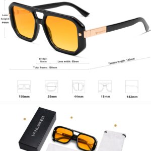 VANLINKER Polarized Vintage Aviator Sunglasses Womens Trendy Square Retro 70s Yellow Tinted Sun Glasses VL9753