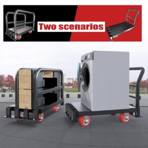 2IN1 Heavy Duty Panel Truck Cart,42" x 24" Flatbed Cart w/1Front&2 Side Handrails,2200 lbs Capacity Drywall Cart&Lumber Cart, Platform Truck w/2 Swivel Casters, All-Steel Hand Truck,Push Cart