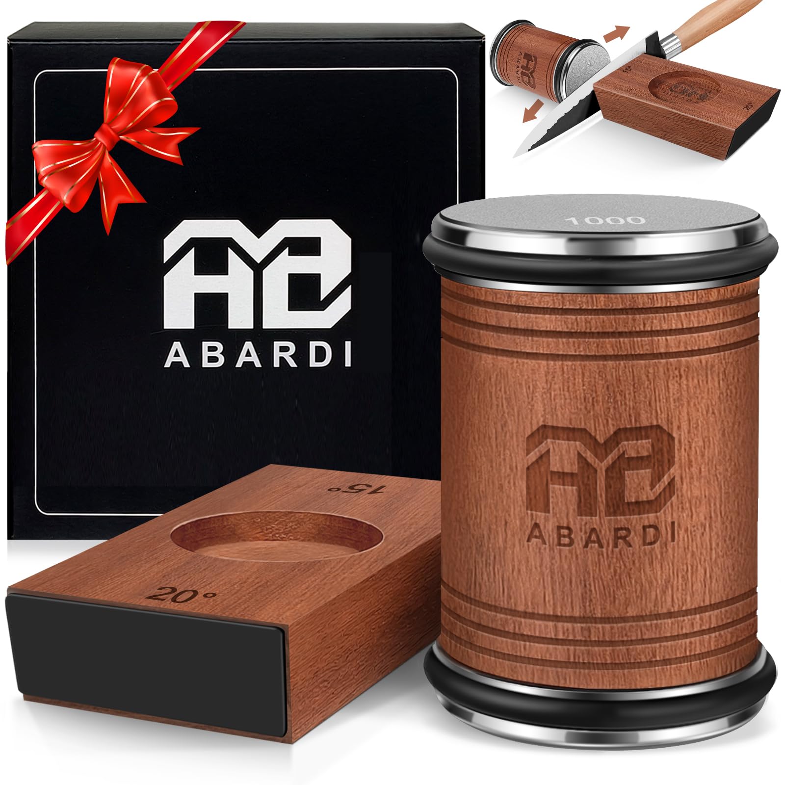 Abardi Rolling Knife Sharpener for Straight Edge, Knife Sharpener with Industry Diamonds for Steel of Any Hardness, Knife Sharpener Kit with 15 & 20 Degree Magnetic Angle for Kitchen Knives